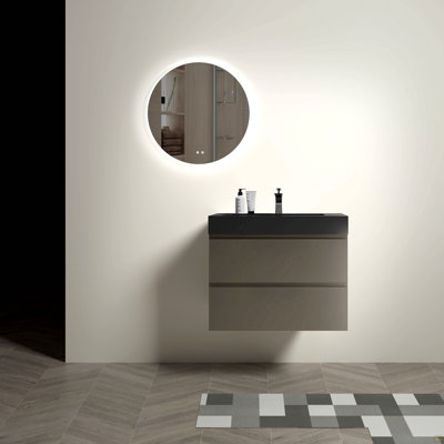 Meuble-lavabo mural 30 po avec lavabo, grand meuble-lavabo flottant mural pour salle de bain moderne, lavabo une pièce noir sans bonde ni robinet, pré-assemblé