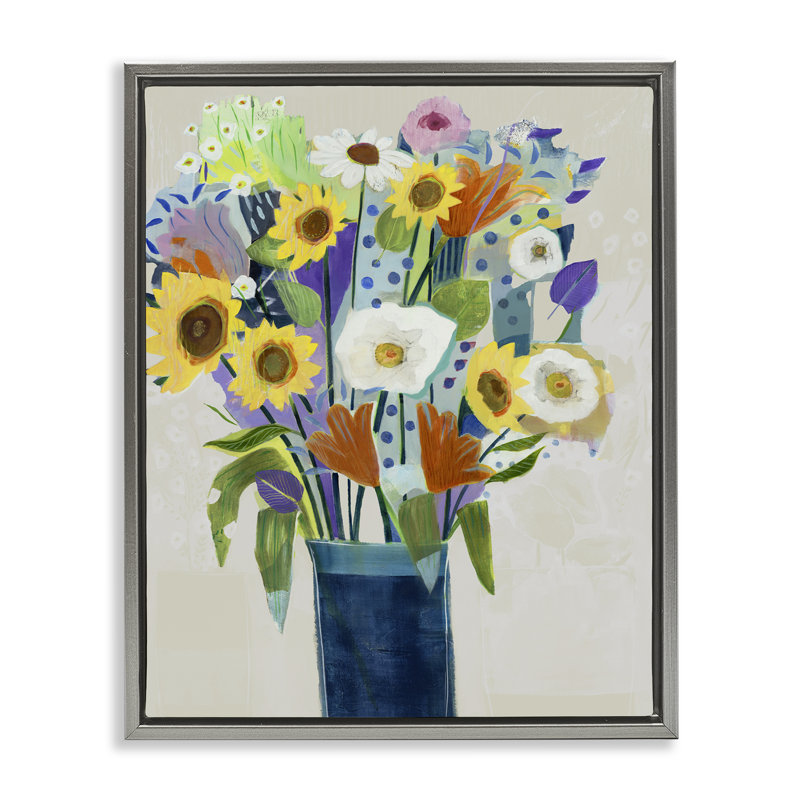 Fleurs expressives dans un vase, cadre par Jill Martin, Cadre flottant gris lustré, H 21 po x l 17 po