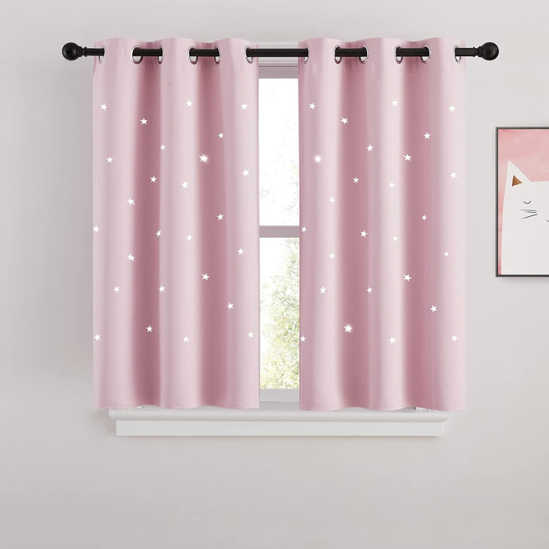 Star Cutout Curtains for Kids' Bedroom, Room Darkening Cute Window Decorative Blackout Curtain Sold as 2 Panels, Baby Pink