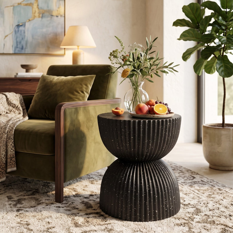 Concrete Top End Table, Black*Black