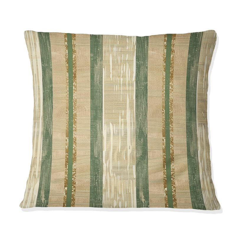 Coussin décoratif à rayures dorées et vertes IV, H 16 po x l 16 po