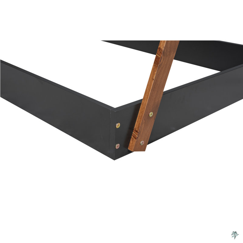 Lit de sol de tente avec structure triangulaire, Noir / brun, Lit simple