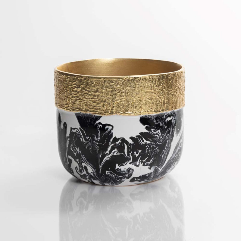 Bianco Nero Cache Pot Large, 6.75" H x 7.5" W x 7.5" D