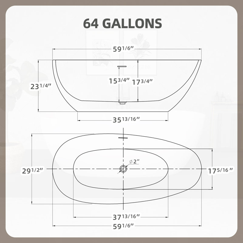 59 Inch Freestanding Oval Soaking Acrylic Bathtub