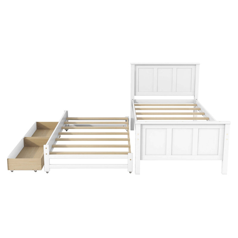 Lit plateforme simple avec lit gigogne et tiroirs, blanc, Blanc
