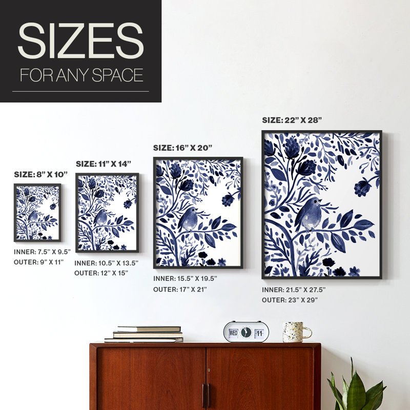 Indigo Song I-Premium Framed Print -Ready to Hang - No Nails Required - No Nails Required, 29" H x 46" W, Black