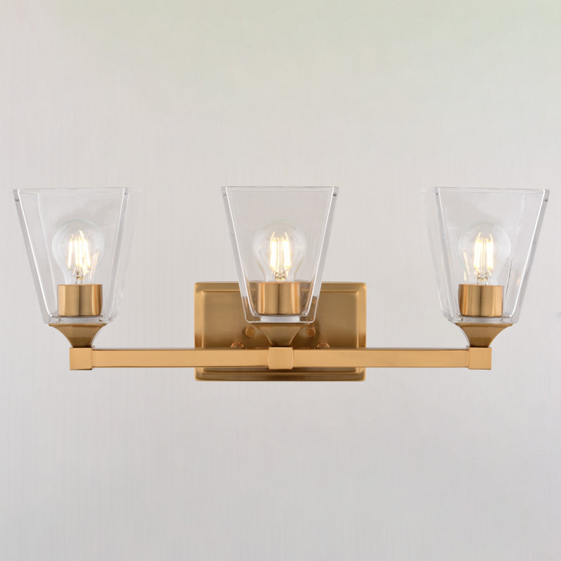 Lanaysha 3 Light Transitional Bathroom Vanity Fixture Clear Glass, Modern Gold