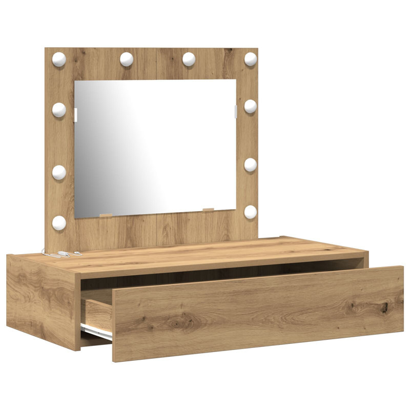 Glass Medium Mirror Vanity Table, Artisan Oak