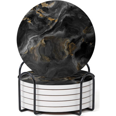 Abstract  Marble Coasters With Holder Absorbent Ceramic Coasters For Drinks Coasters With Cork Backing For Table Protection Housewarming Gifts For New Home