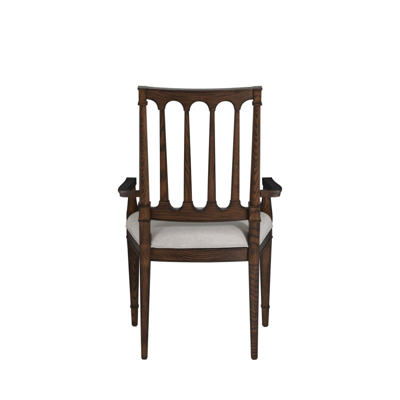 Mathis Wood Sculpted Back Dining Arm Chair, Rustic Antique Oak