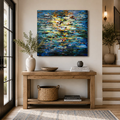 Modern Blue Water Reflection Gallery Wrapped Canvas Wall Art for Living Room, Contemporary Abstract Coastal Wall Decor