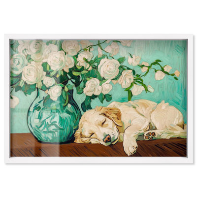 «Rose Vase Puppy Shadowbox Print Modern Pet Art» par Art Remedy