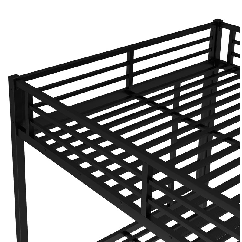 Metal Bunk Bed with Trundle, Black, Queen Over Queen