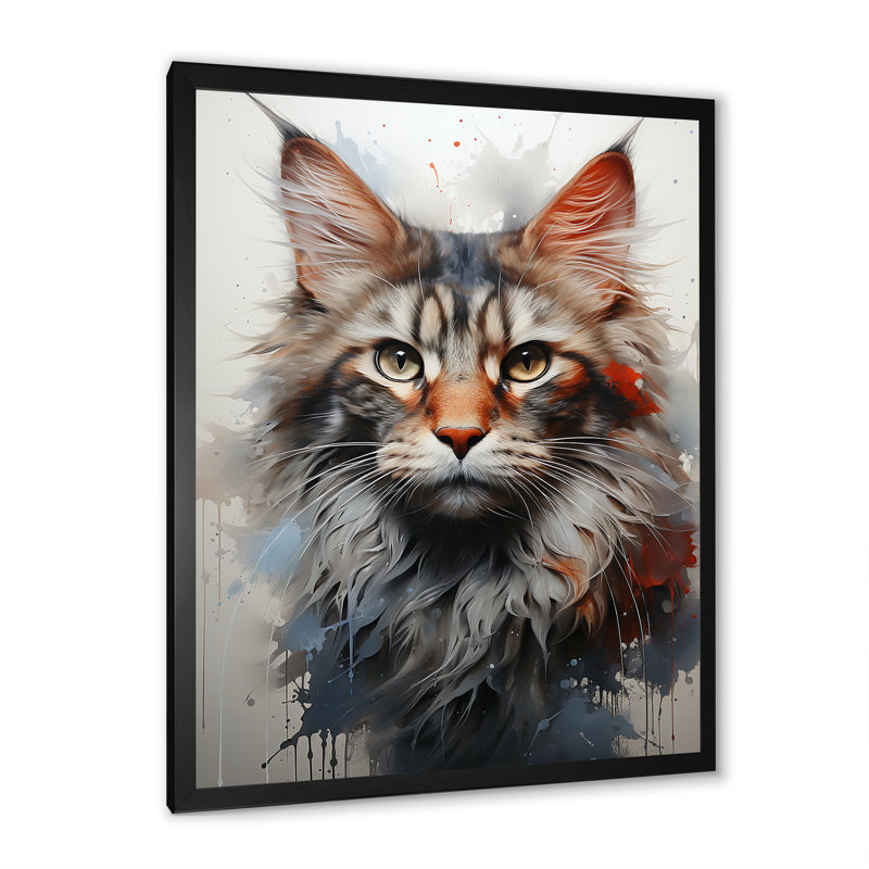 Maine Coon Majesty Cat I - chat, art mural sur toile, H 32 po x l 24 po x P 1 po, Cadre simple noir