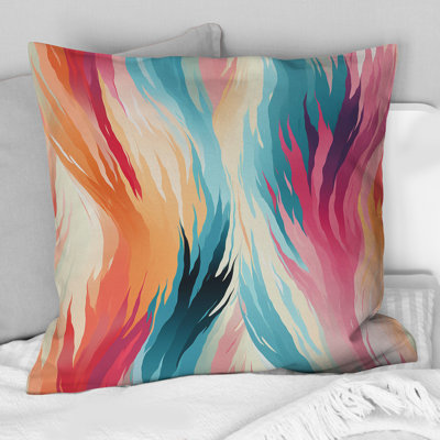 Turquoise And Pink Ethereal Ikat Fusion -  Printed Throw Pillow