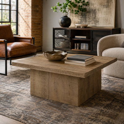 Rustic Farmhouse Single Square Cocktail Table, Eco-Friendly Engineered Wood Coffee Table with Mango Brown Laminate Veneer for Living Room