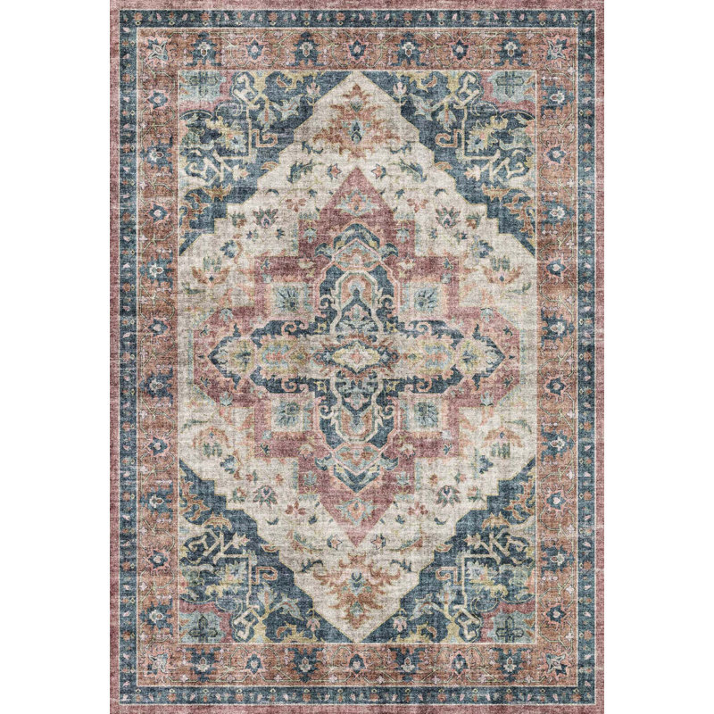 ELISE 5.3X7 6306-305 WINE/NAVY/TAN, Rectangle 5'3" x 7'