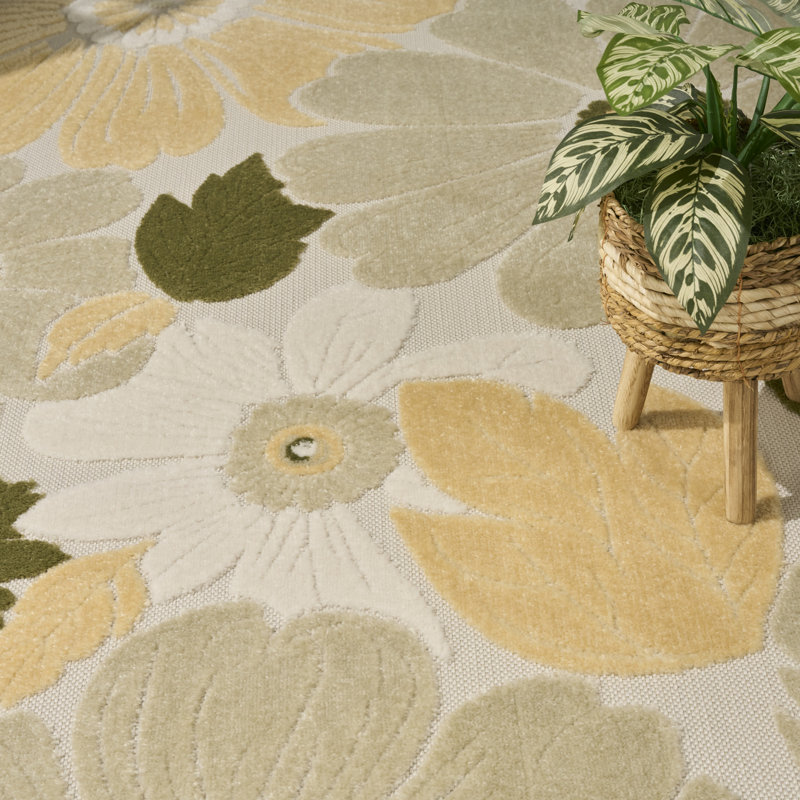 Nourison Aloha Ivory Green Modern Rug, Rectangle 7'10" x 10'6"