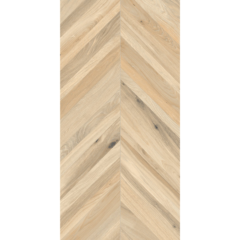 Perpetua 24" x 48" Large Format Chevron Wood Look Porcelain Tile, Ecru