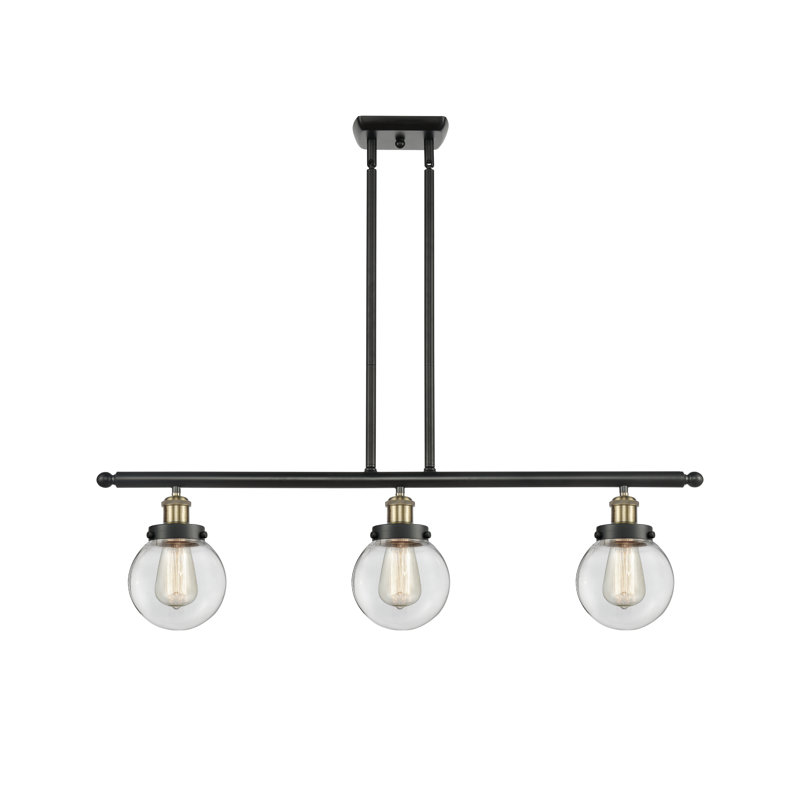 Chippewa 3 - Light Kitchen Island Pendant, No Bulb Included, Clear, Black Antique Brass