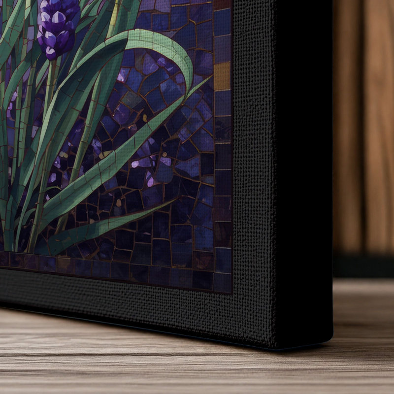 Lavender in Mosaic Botanical - Wrapped Canvas, 36x24 - 91.4 x 61.0 cm, Black Border