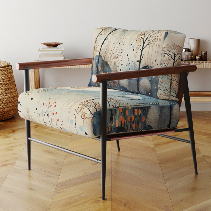 Chaise avec accoudoirs rembourrée Japon Art Blue Serene Zen Minamlism Landscape III, Noir