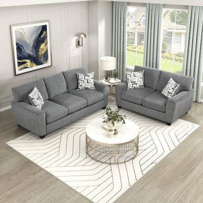 Taelyn Modern & Contemporary Chenille Living Room Set with High-Density Foam over Pocket Coils Comfort & Modern Square Arm Design by Winston Porter