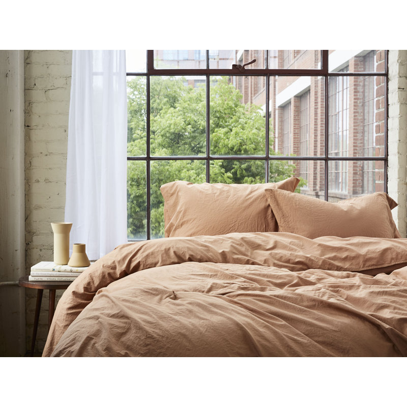 Crinkled 100% Cotton Percale Pillowcase - Set of 2, Standard/Queen Pillowcase, Ginger