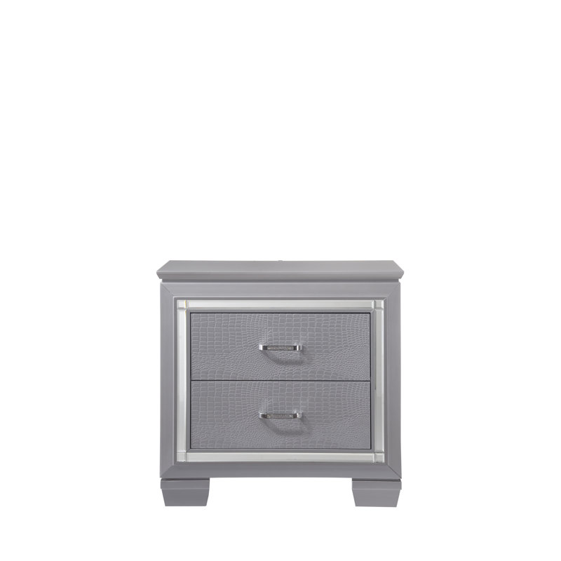 Modern LED Nightstand with Dual Drawers, Beveled Mirror Accents, and Chrome Hardware