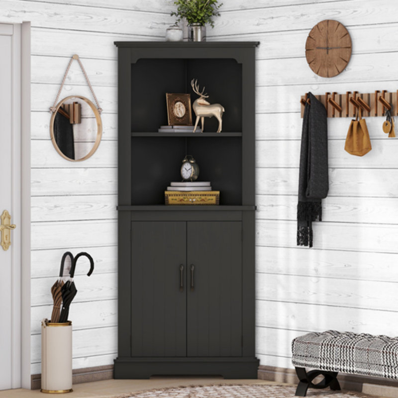 Grande armoire d'angle avec portes pour le salon, la salle de bain, la salle à manger ou la cuisine, Noir, noir, noir, noir