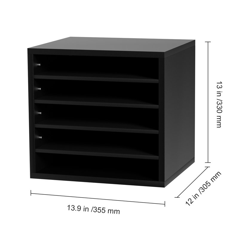 Black Wood 5-Compartment Adjustable Literature Organizer