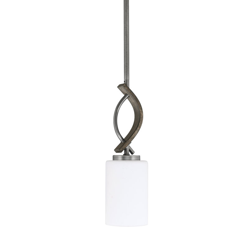 Mini-luminaire suspendu avec tige Hallmann avec verre en mousseline blanc 4 po, Graphite / bois patiné peint