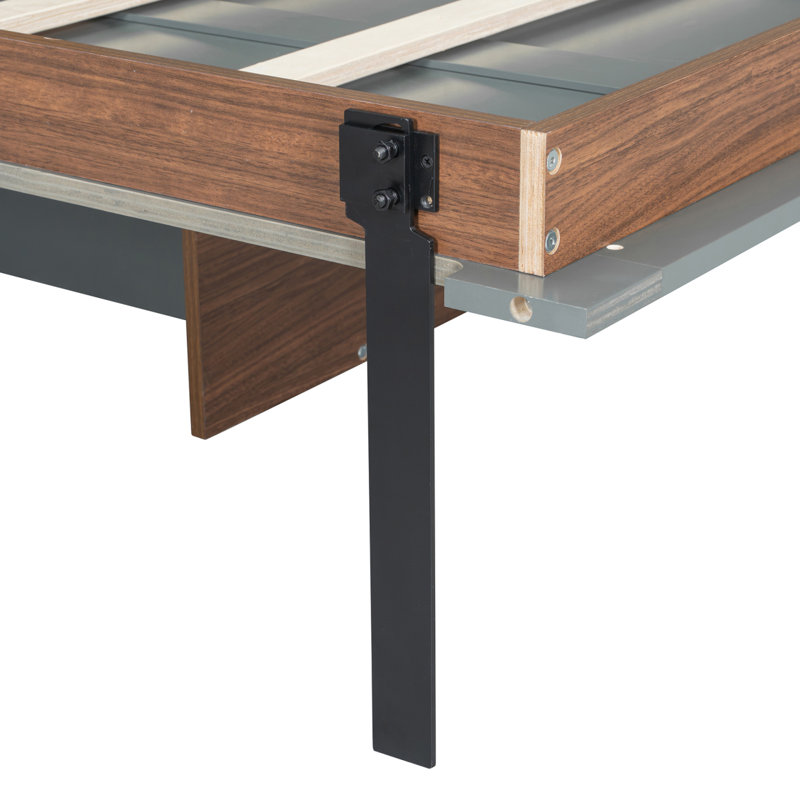 Lit escamotable double avec bureau pliable - Lit escamotable mural - Noyer et gris, gris