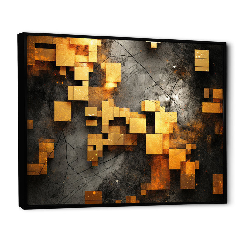 Visions cubistes dorées et noires V, H 12 po x l 20 po x P 1 po, Cadre flottant noir