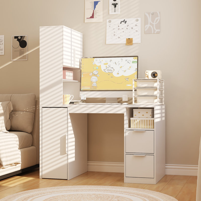 Table de bureau d'ordinateur à 2 tiroirs 47 po avec bibliothèque H 61 po