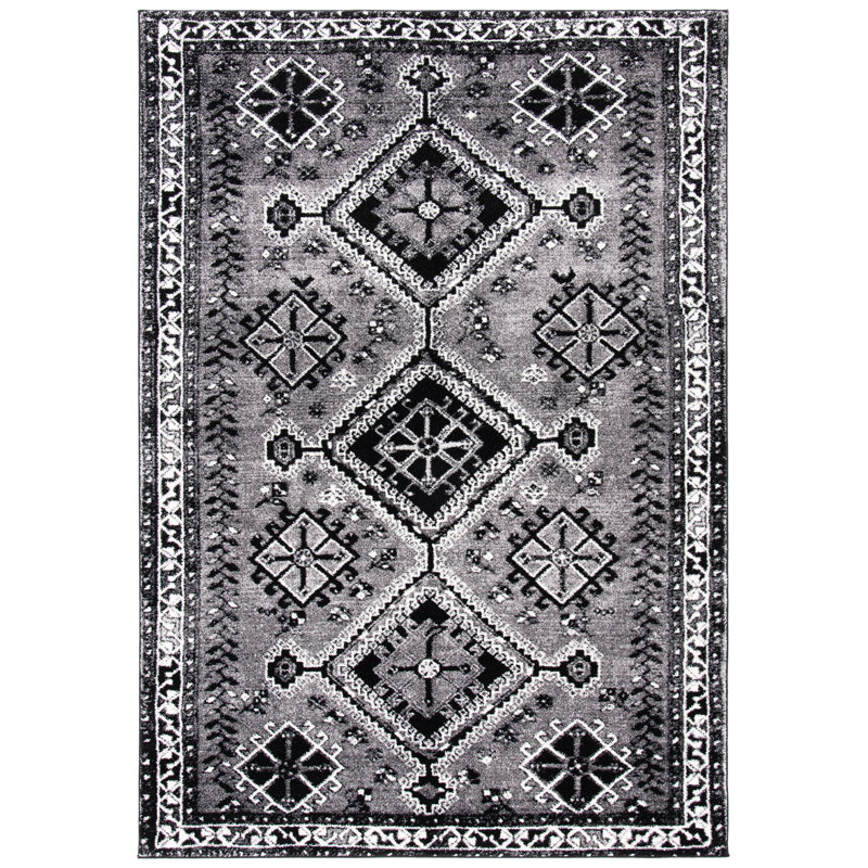 Tapis gris / noir Southwestern, Rectangle 8 pi x 10 pi
