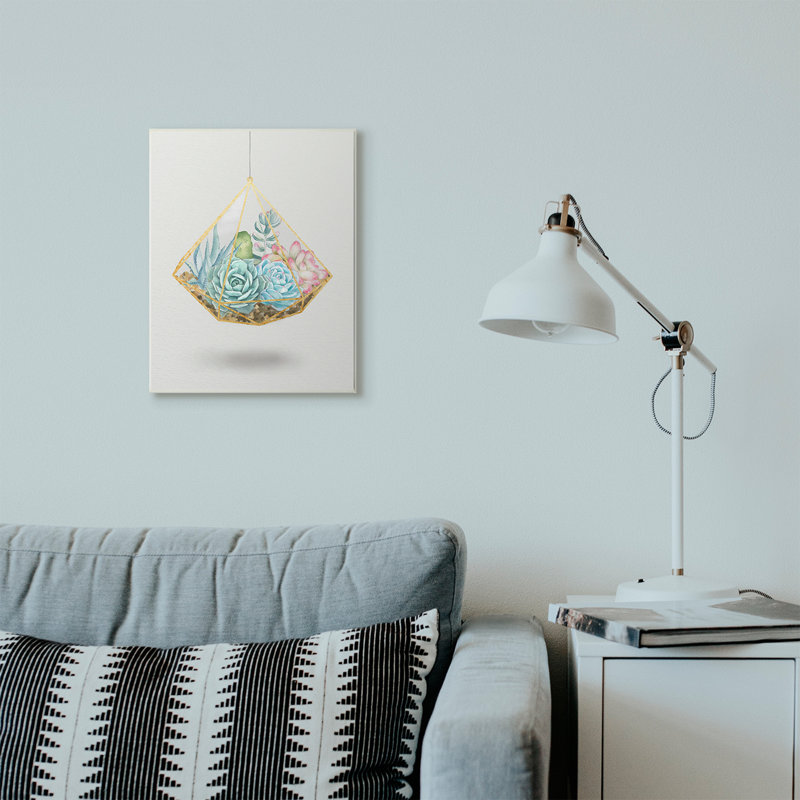 «Succulent Basket Gold Grey», impression, H 19 po x l 13 po, Plaque murale