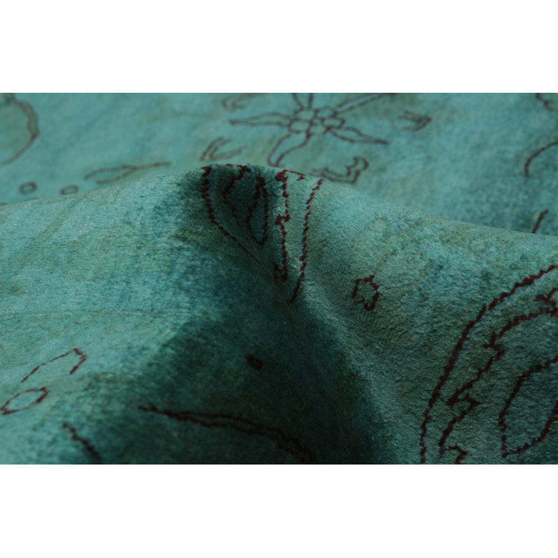 Tapis vert menthe noué à la main unique 9 pi 11 po x 14 pi 0 po