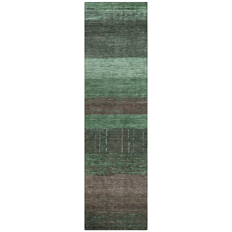 Machine Washable Indoor/Outdoor Cinead ACN1569 Green Rug, Runner 2'3" x 7'6"