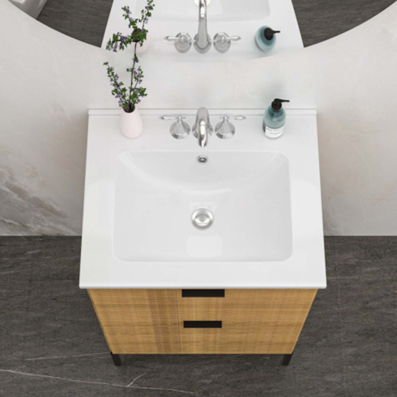 Lavabo de meuble-lavabo de salle de bain simple rectangulaire avec trous de robinet 4 po et trop-plein, céramique blanche (lavabo seulement)