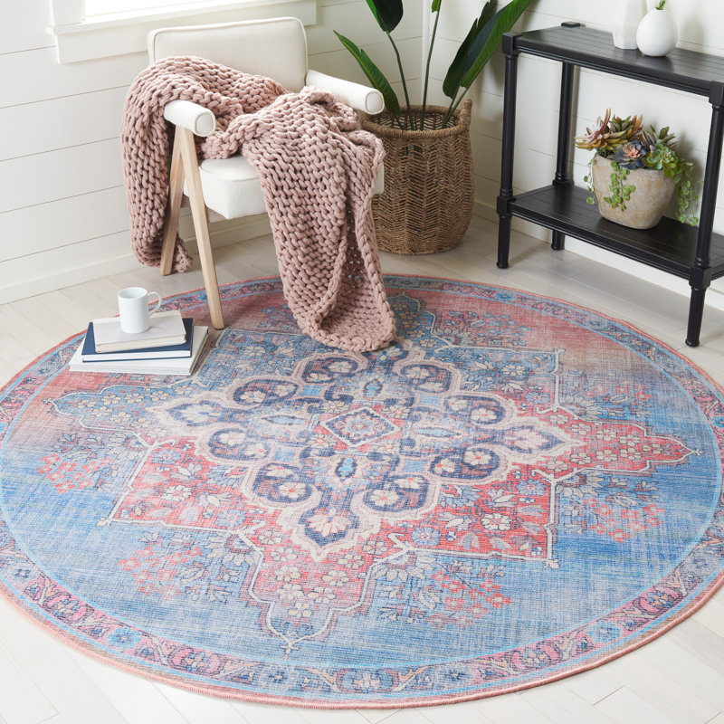 Demetrius Oriental Red/Blue Area Rug, Round 6'7"