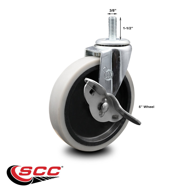 Roue de 5 po en caoutchouc thermoplastique avec roulette à tige filetée de 3/8 po avec frein SCC