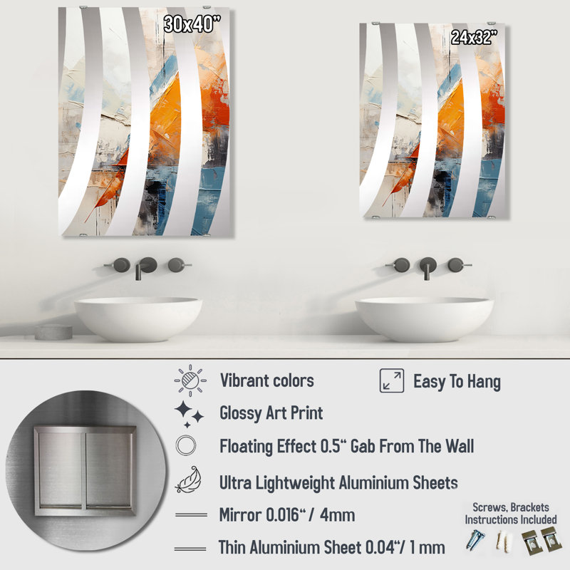 Perrino - Décoration murale miroir à carreaux abstraits, 32 po x 24 po