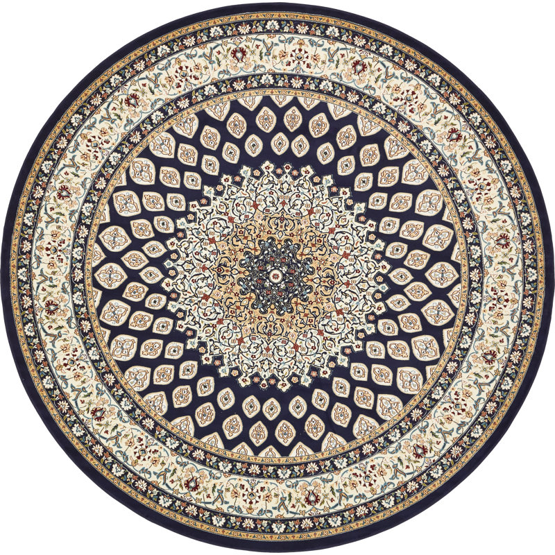 Tapis oriental bleu marine Jackson, Rond 5 pi 3 po