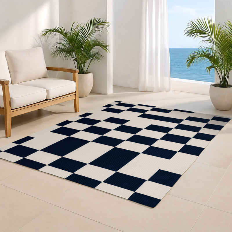 Tapis d'intérieur et d'extérieur à carreaux beige, Rectangulaire 8 pi x 10 pi