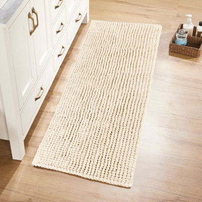 Better Trends Indulgence 100% Cotton Bath Rug, Plush Absorbent Bathroom Floor Mat, Non-Slip Backing, for Shower, Tub & Vanity, 20" x 60" Runner, Sand
