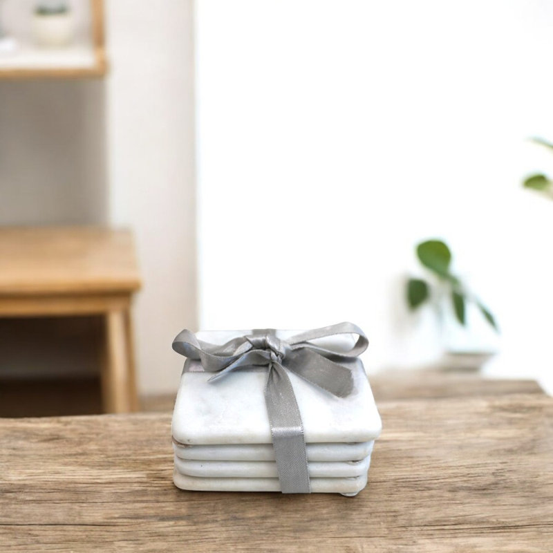 Set Of 4 Square Marble Coasters 