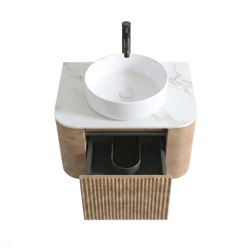 Meuble-lavabo de 24 po avec lavabo, armoire murale en chêne miel avec porte-serviettes gratuit, lavabo simple en céramique blanche, sans drain et robinet, pré-assemblé