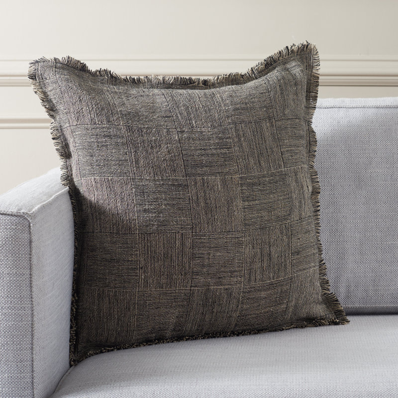 20" Square Black and Natural Linen Throw Pillow