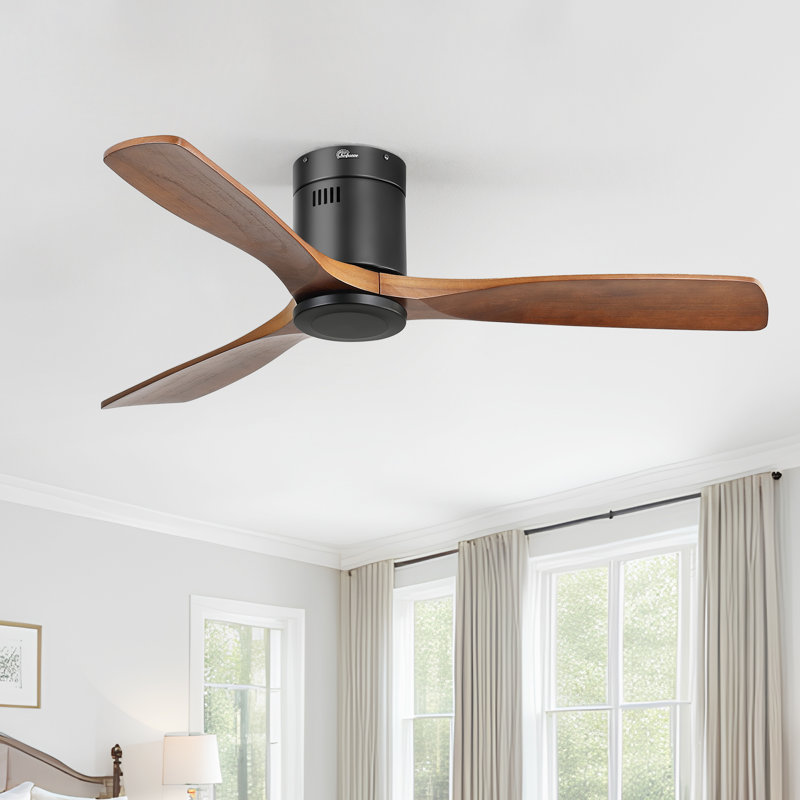 Nicola 52'' 3-Blade Ceiling Fan With Remote Control, Matte Black/Brown Blades